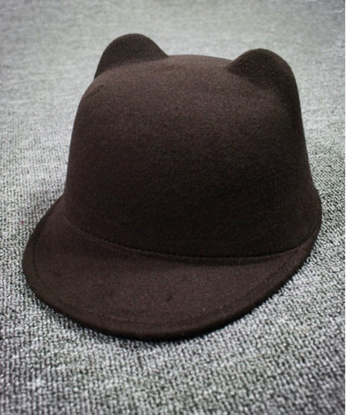 Cat Ears Wool Derby Bowler Cap